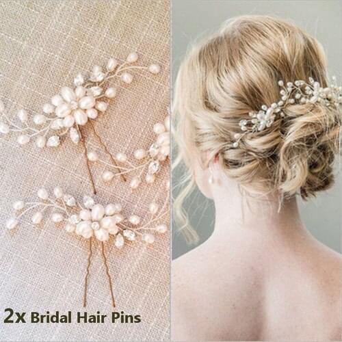 2Pcs/Set Bridal Wedding Hair Accessories Hairpin Rhinestone Flower Hair Ornament Crystal Barrettes Pins Bride Jewelry