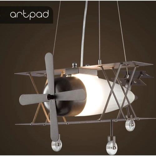 Artpad American Retro Industrial Style 30W Aircraft led Kids Iron Pendant Light Dining Room Children room Airplane Pendant Lamp