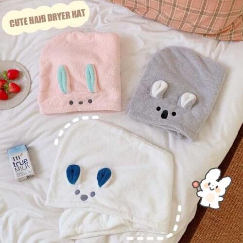 W&G Women Dry Hair Cap Fine fleece Cute Bunny Bear Towels Korea Absorbent Soft Cute Hair Towel Shampoo Shower Cap Dry Hair Towel