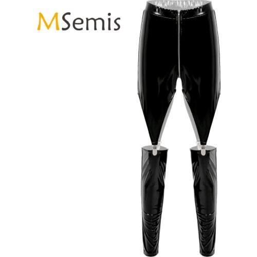 Womens Ladies Sexy Clubwear Zipper Crotch Cutout Elastic Waistband Trousers Fashion Kinny Hollow Out Patent Leather Pants