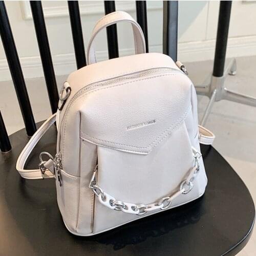 Women PU Leather Women Backpack Casual Acrylic Chain School Bag for Teenagers Large Capacity Travel Bag