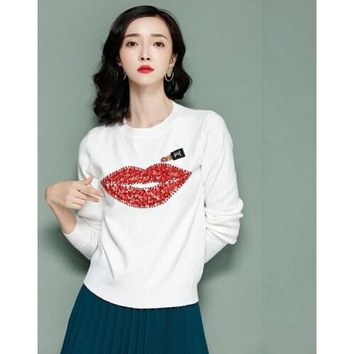Autumn Winter Women Sweaters Petals Beading Colorful Sexy Oral Knitted Good Quality Female O-Neck England Style Pullover Tops