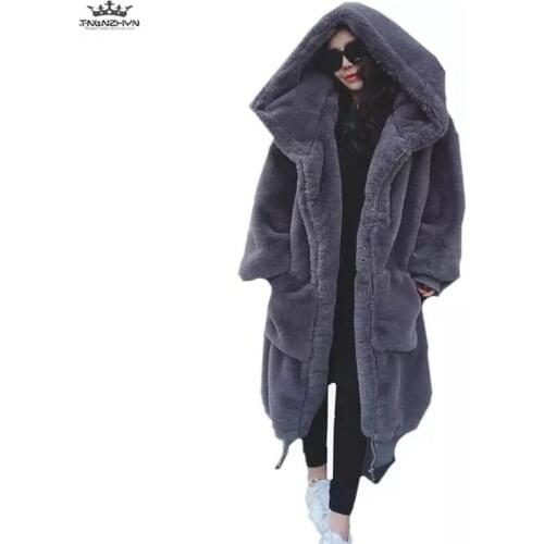 2019 New Winter Women Faux Fur Coat Plus Size Fashionable Beaver Rabbit Hair Thicken Warm Long Hooded Loose Casual Female Parka