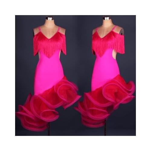 Custom spiral tassel Paso Double jive Rumba cha cha salsa Latin dance dress competition wear S-XXXL