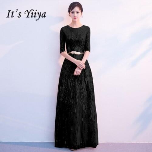It is Yiiya Evening Dresses Black Half Sleeve Sequins Robe De Soiree Women Shiny Evening Dress Plus Size Formal Gowns K155