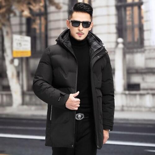 Winter Korean Mens Mid-length Hooded Cotton-Padded Jacket Men Solid Trench Coat Business Casual Thick Windbreaker Male L-5XL