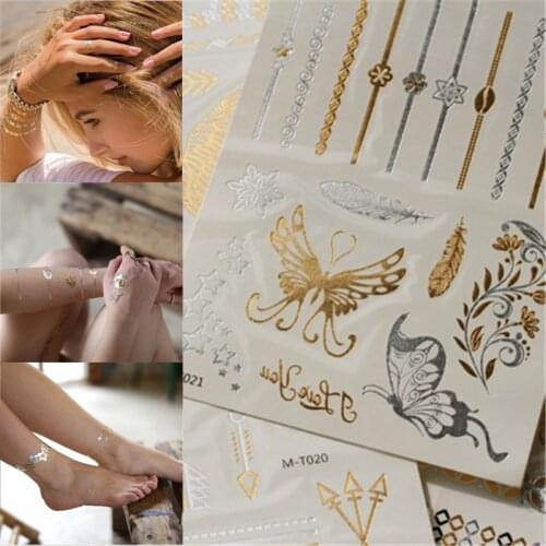 1Sheet Bronzing Hot Silver Bronzing Retro Temporary Gold Tattoo Body Art Bokini Tattoo Mobile Phone Stickers Decor Body Art
