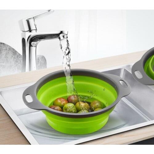 2 Pcs Silicone Plastic Circle Fruit Vegetable Colanders Washing Basket Foldable Colanders Strainers Kitchen Gardgets Accessories