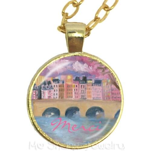 2018 New Thanks Teacher Necklace 25mm Glass Cabochon Pendant Merci Maitresse Glass Dome Jewlery Sweater chain For Gratitude