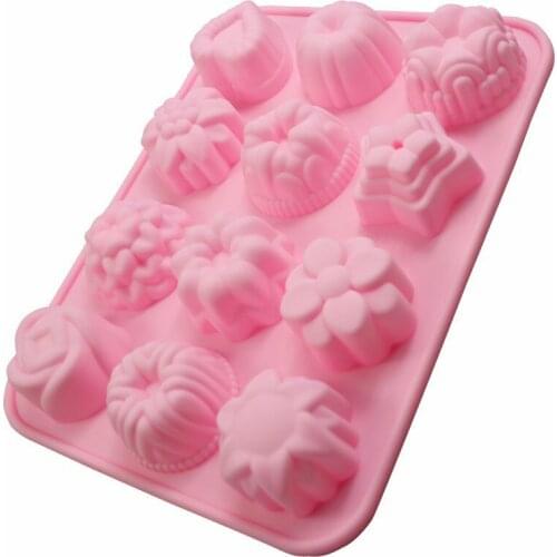 3D Baking Silicone Cake Mold 12 Style Of Flowers Candy Chocolate Muffin Cookies Mould