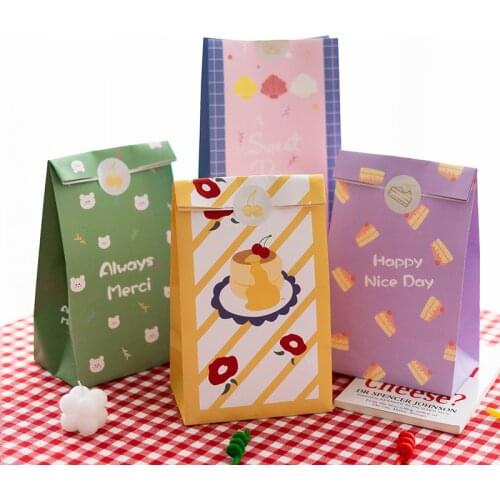6PCS Creativity Paper Bag Stand up Colorful Open Top Cartoons Gift Packing Paper Treat Candy Cookies Gift Bag With Stickers