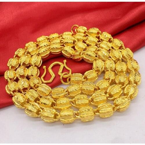 60mm Simple Male 14K Gold Round Bead Pendant Necklace for Men Sand Gold Necklace Chain Wedding Anniversary Fine Jewelry Gifts