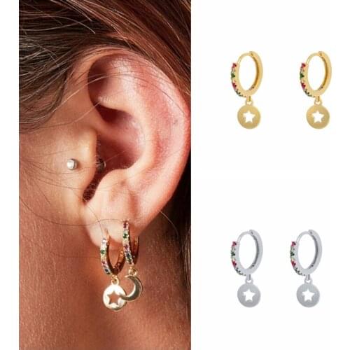 Aide Huggie Earrings 925 Sterling Silver Earrings for Women Silver Small Star Pendientes Piercing Hoop Earring Fine Jewelry Gift