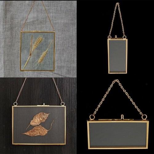 Antique Brass Hanging Photo Frame Metal Glass Portrait Vintage Picture Frames Holder Double Sided Gift Bronze for Home Decoation