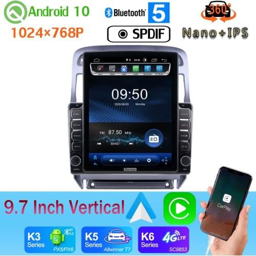 9.7" Vertical Tesla Android 10 Car Media Radio GPS PX6 4+64G For Peugeot 307 307CC 307SW 2002-2013 360 Panoramic Camera 4G WiFi