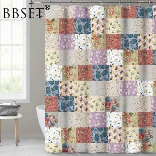 Patchwork Colorful Shower Curtain Vintage Style Various Flowers Pattern Waterproof Multi-size Cortina De Bano Bathroom Decor