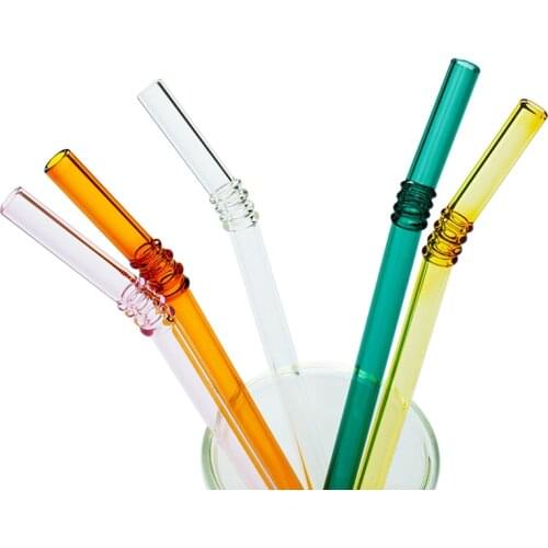 Colourful Straw Reusable Glass Drinking Straw High Borosilicate Glass Straw Heat-Resisting Sturdy Bent Straight Drink Straws