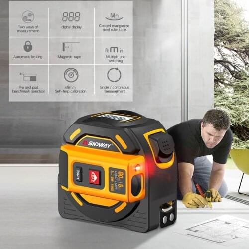 SNDWAY New Laser Distance Meter Range Finder 40M Laser Tape Measure Laser Rangefinder Self-Locking Survey Tool Retractable 5m