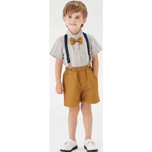 Baby Boy Children Sets Boutique Cotton short Sleeve Casual Infant Shirt Overalls Suits Spanish Birthday Party Clothing L842