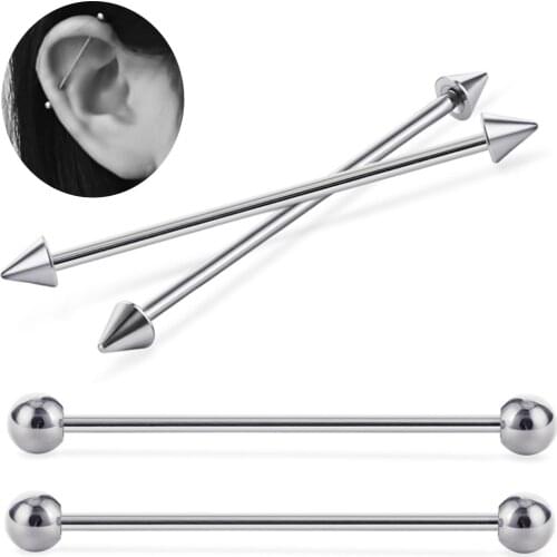 2pcs 14G 1.6mm Stainless Steel Industrial Barbell Long Ear Piercing Helix Tragus Cartilage Earrings Unisex Punk Body Jewelry
