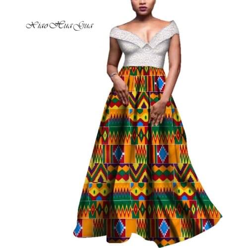 Elegant African Maxi Dresses for Women Floral Print Sleeveless Off Shoulder Wedding Party Dress Lady African Long Dress WY3983