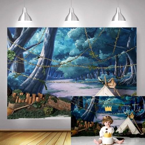 Woodland Themed Newborn Photography Backdrop Kids Birthday Portrait Background Photo Shoot Jungle Forest Camping Tent Photocall