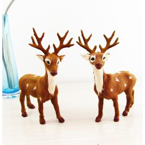 Plastic& real furs model simualtion deer toy 15x21cm sika deers one lot / 2 pieces handicraft home decoration Xmas gift w5738