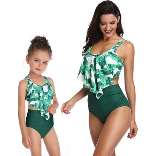 High Waist Two Piece Flounce Parent-child Swimwear Mother Daughter Swimsuit For Girls Family Matching Clothes Childrens Bikini