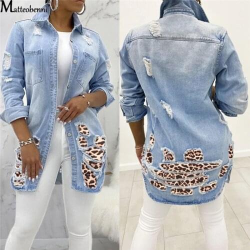 Autumn Women Sexy Ripped Patchwork Denim Jackets Vintage Casual Jean Jacket Long Sleeve Winter Female Coat Streetwear Plus Size
