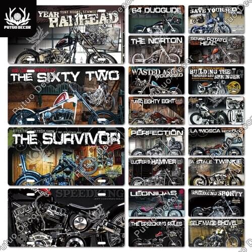 Putuo Decor Motorcycle Licenses Plate Plaque Metal Tin Sign Decorative Car Plate for Living Room Door Club Garage Wall Decor