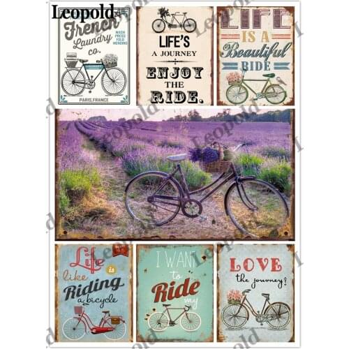 Bicycle Metal Poster Iron Plate Lavender Tin Plate Vintage Poster Bar Garage Home Wall Decoration Accessories 20X30Cm