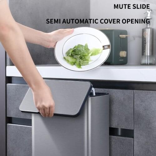 3L/6L Trash Can Wall Mounted with Lid Stainless Steel Trash Bin Kitchen Cabinet Door Hanging Garbage Bin Toilet Trashcan Dustbin