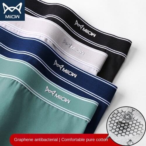 MIIOW Mens Underwear Pure Cotton Flat Angle Graphene Antibacterial Underwear Boys Sports Breathable Mens Underwear