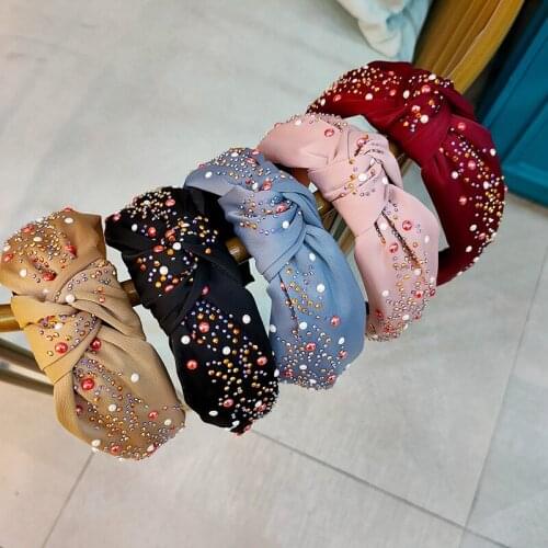 New Colorful Crystals Fabric Knotted Retro Simple Hair Accessories Female Rhinestone Headbands for Women Bows for Girls