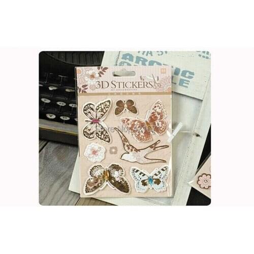 New Arrivals Fashion Dazzling 2sets/lot retro Butterfly bird 3D Decorating Stickers Set DIY Photo Album Scrapbooking Kit