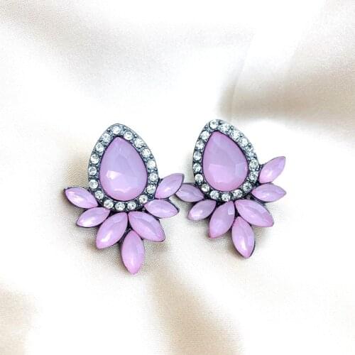 JOUVAL New Korean Elegant Crystal Stud Earrings For Women Fashion Geometry Pink Rhinestone Brincos Female 2021 Jewelry Gifts