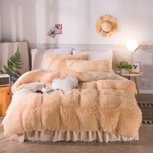 Solid Color Luxury Plush Shaggy Bedding Set Warm Soft Twin Queen King size Duvet Cover Set Pompoms Ruffles Bedskirt Pillowcases