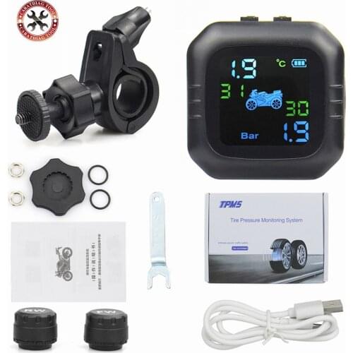 Originla Motorcycle TPMS Motor Tire Pressure Tyre Temperature Monitoring Monitor Alarm System with 2 External Sensors USB Solar