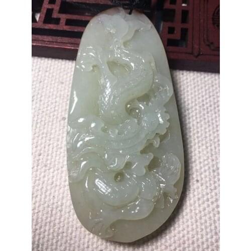 Real hetian jade handcarved Chinese zodiac dragon jade pendant necklace unique design jadeite jade necklace women men jewelry