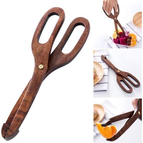 1Pc Natural Wood Food Tongs Professional Wooden Non-Slip Bread Tongs Serving Tongs For Home Kitchen Tools