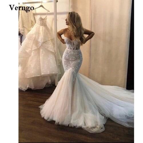 Verngo Modern Sexy Sweetheart Mermaid Wedding Dress Lace Applique Tulle Skirt Sweep Train Bridal Dresses Custom Robe de mariage