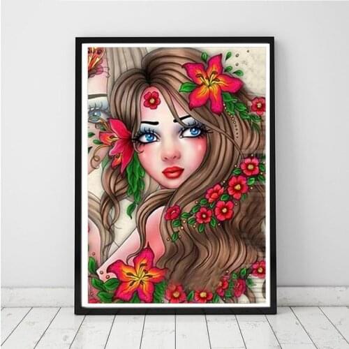 Full Square Round 5D Diamond Painting Woman 3D Diamond Embroidery Flower Girl Cross Stitch Diamond Mosaic Art Home Decor A518
