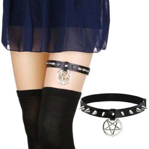 Sexy Leg Garter Belt Punk Garters Belt PU Leather Elastic Rock Accessory for Night Club Popular Women Girl Ring Gift