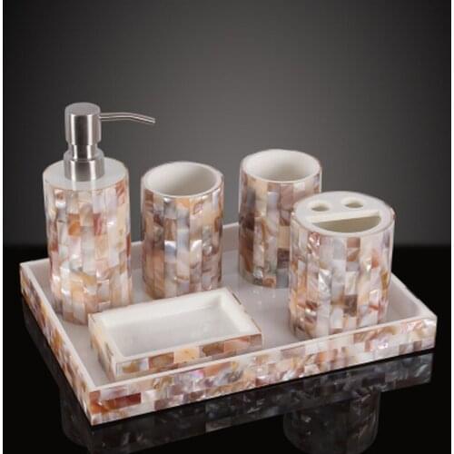 Bathroom Supplies Natural Shells Checkered Resin Lotion Bottle Soap Saucer Teeth Cup Mouth Cup Bathroom Decoration Accessories