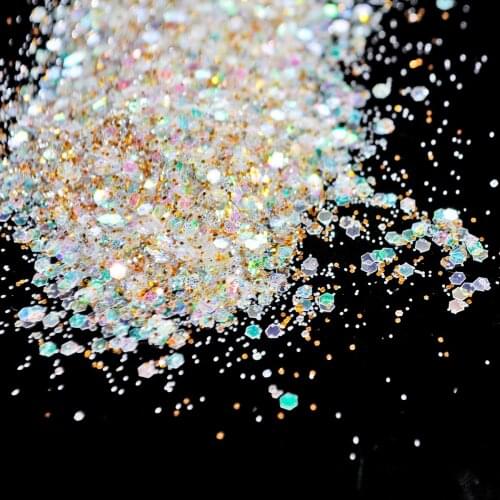 Clear Gold Mix Sequins UV Gel Nail Art Glitter Dust Powder For UV GEL Acrylic Powder Nail Art Decoration Tips DIY