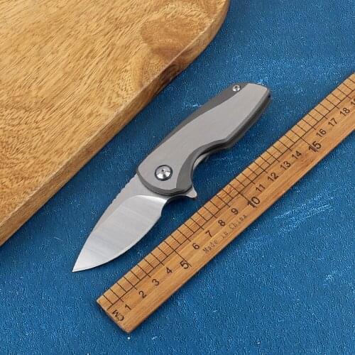 Mini outdoor high hardness titanium alloy handle 14C28N sharp camping tactics hunting self-defense fruit folding knife