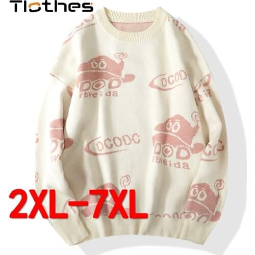 Harajuku Knitted Sweaters Men Hip-Hop Cartoon Printed Sweater Streetwear Jumper Male Autumn Winter Loose Pullovers Pull Homme