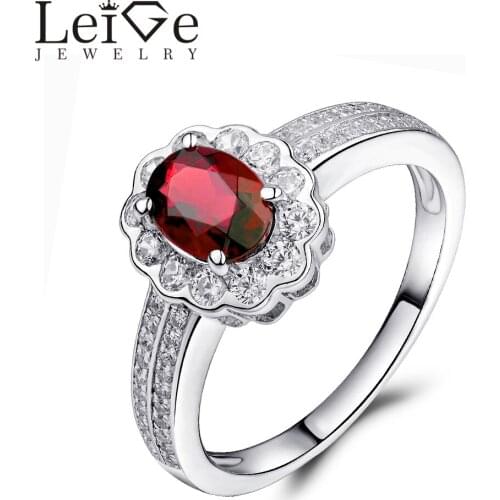 Leige Jewelry Romantic Natural Red Garnet Ring for Women Oval Cut 925 Sterling Silver Wedding Engagement Ring Fine Jewelry