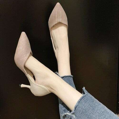 Spring Autumn Fashion Sweet Pointed Toe Wedding Party Stiletto Heel Shiny Heels Women Pumps Sexy High Heels Shoes 2020 U18-40