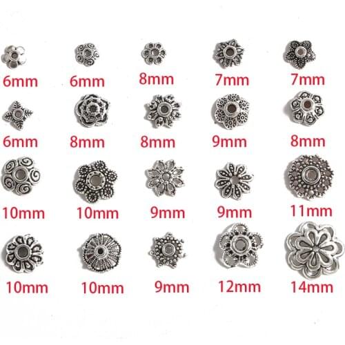 50cps/lot Antique Silver Color Tibetan Beads Caps End Caps Flower Beads Needlework For Jewelry Making Findings DIY Accessories